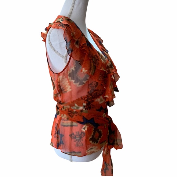 RALPH LAUREN RUFFLED WRAP SILK BLOUSE BURNT ORANGE - Picture 9 of 12